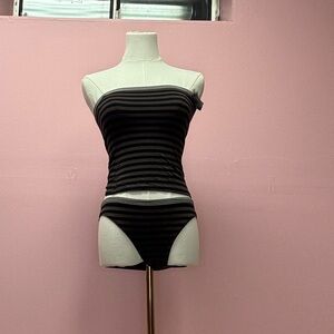 Chic Black and Gray Striped Bodysuit